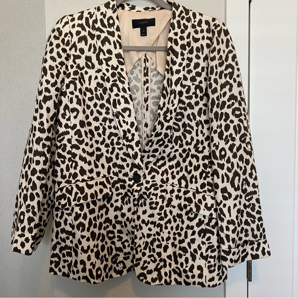 J. Crew Blazer Size 6 Ivory and Brown Blazer